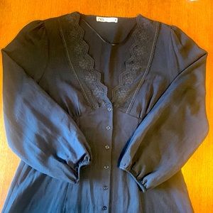 Zara Black Babydoll Dress with Lace.